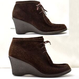 Banana Republic Wedge Heel Lace-Up Booties Brown Suede Leather - Women's 9.5 M